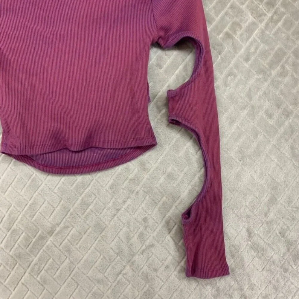 BDG Womans Small Crop Top Purple Long Sleeve Keyhole Open Barbie Clubbing Rave